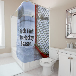 Hockey Season Ice Cold Funny Humor Puck Douchegordijn