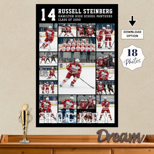 Hockey Senior Graduation 18 Photo Collage Poster