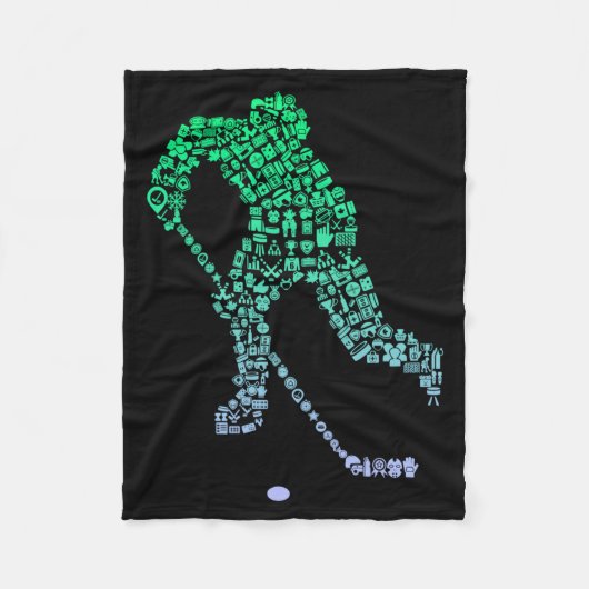Hockey Silhouet Icoon Hockeyspeler Uitrusting _ Jo Fleece Deken (Voorkant)