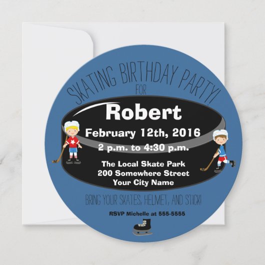 Hockey Skating Birthday Party Circle Invite Kaart (Voorkant)