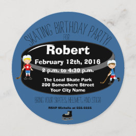 Hockey Skating Birthday Party Circle Invite Kaart
