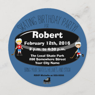 Hockey Skating Birthday Party Circle Invite Kaart