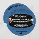 Hockey Skating Birthday Party Circle Invite Kaart (Voorkant / Achterkant)