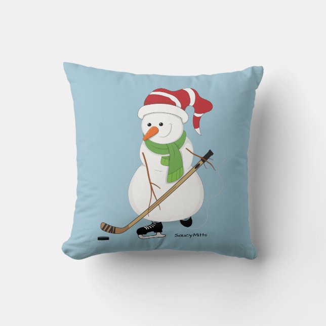 Hockey Snowman Kerstmis Kussen (Voorkant)