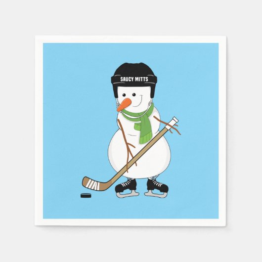Hockey Snowman Kerstmis Servet (Voorkant)