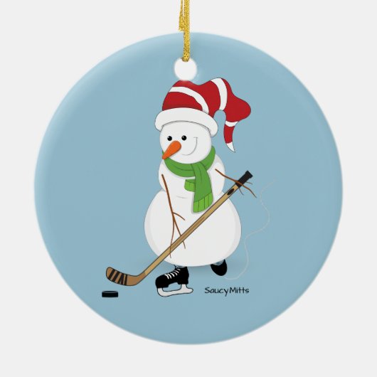 Hockey Snowman-kerstversiering Keramisch Ornament (Achterkant)