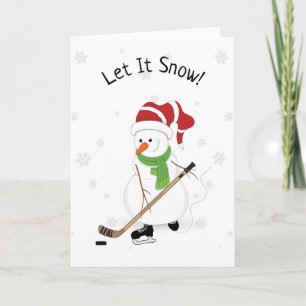 Hockey Snowman laat het sneeuwen met kerstkaart Feestdagen Kaart