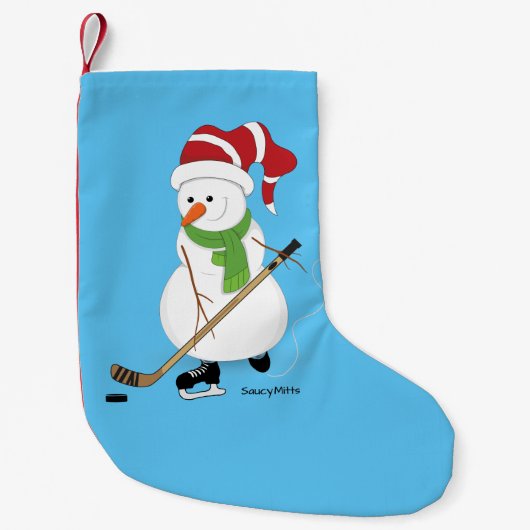 Hockey Snowman met kerststaart Kleine Kerstsok (Voorkant)