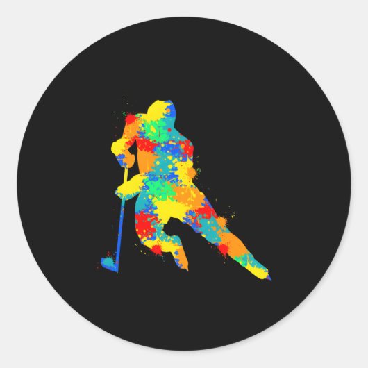Hockey Speler IJshockey Jeugd Ronde Sticker (Voorkant)