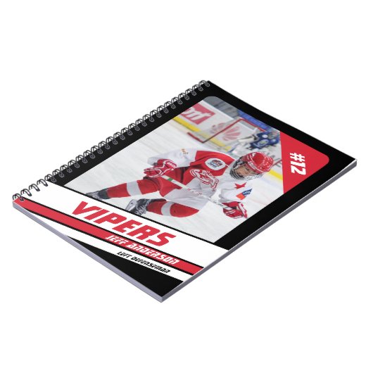 Hockey speler Keepsake op levendige rood zwart Notitieboek (Linkerzijde)