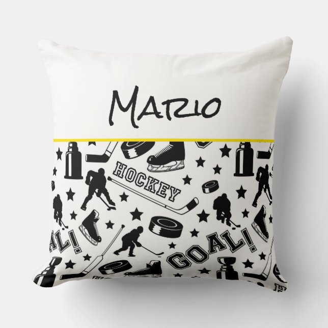 Hockey Speler NAAM Puck Stick Doel Sportplezier Kussen (Voorkant)