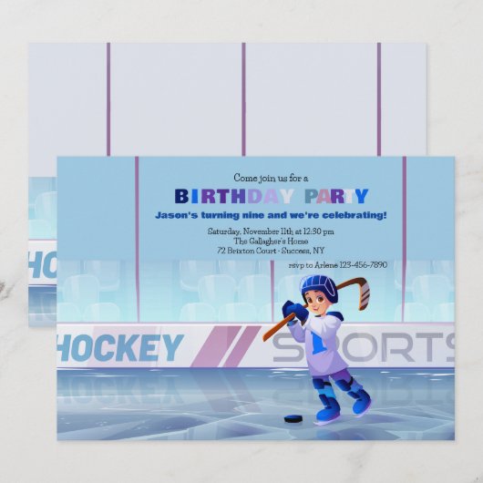 Hockey Speler Verjaardag Uitnodiging (Voorkant / Achterkant)