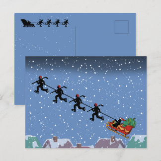 Hockey-spelers die Sleigh Folded Wenskaart trekken Briefkaart