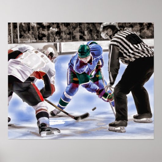 Hockey-spelers en Refereer Face Off Poster (Voorkant)