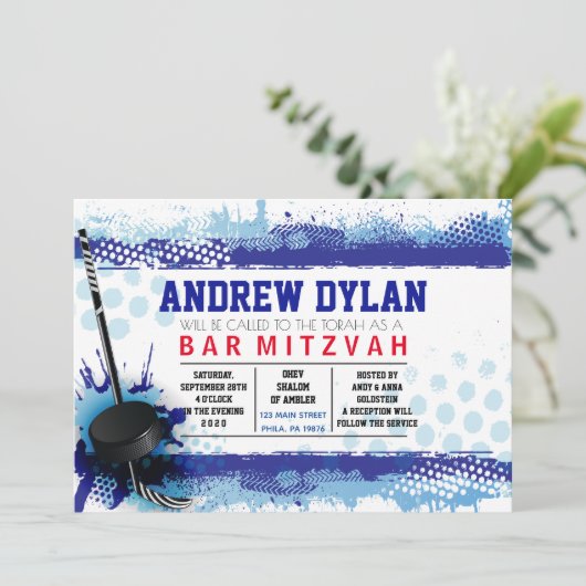 HOCKEY SPLASH Bar Mitswa uitnodiging (Staand voorkant)