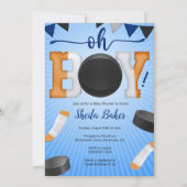 Hockey Sport Baby shower Uitnodiging - Oh Boy (Voorkant)