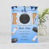 Hockey Sport Baby shower Uitnodiging - Oh Boy (Staand voorkant)
