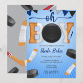 Hockey Sport Baby shower Uitnodiging - Oh Boy (Voorkant / Achterkant)