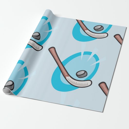 Hockey Sport Stick en Puck Wrapping Paper Cadeaupapier (Uitgerold)