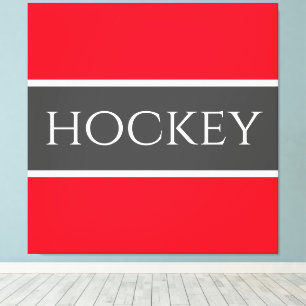 HOCKEY Sportief Helder Rood Wit Donker Grijs Strep Canvas Afdruk