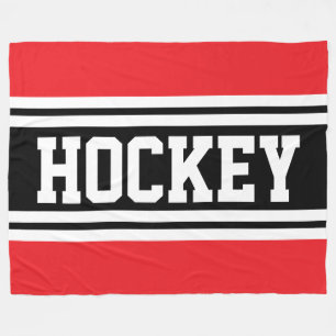 HOCKEY Sportief Rood Zwart Wit Racing Strepen Fleece Deken