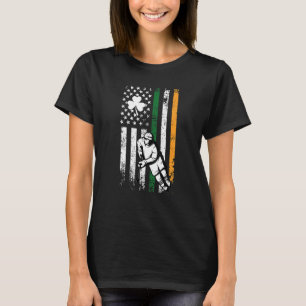 Hockey St Patricks Day American Flag Shamr T-shirt