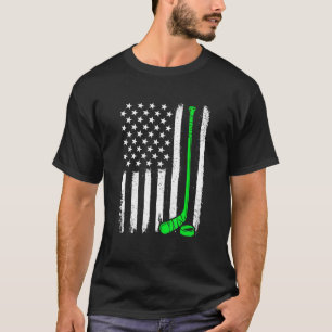 Hockey St Patricks Day American Flag Shamr T-shirt