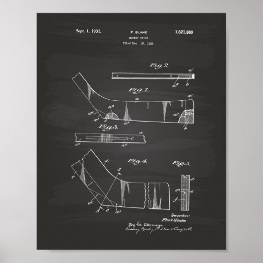 Hockey Stick 1929 Patent Art - Chalkboard Poster (Voorkant)