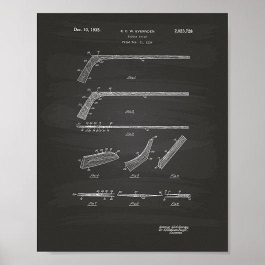 Hockey Stick 1935 Patent Art - Chalkboard Poster (Voorkant)