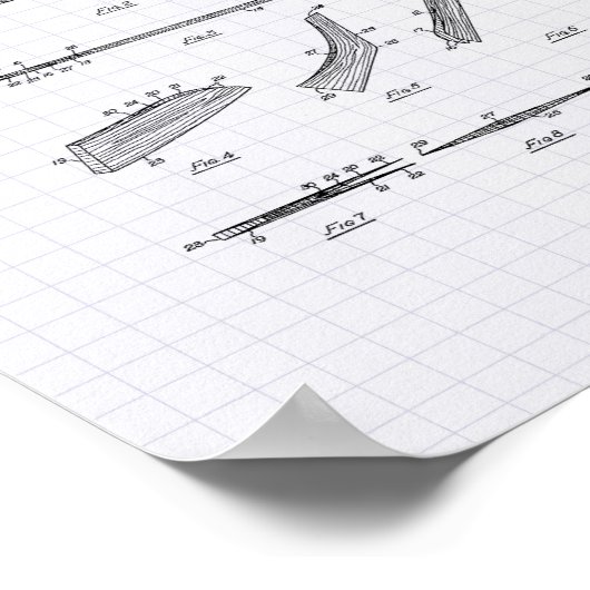 Hockey Stick 1935 Patent Art - Lined Peper Poster (Hoek)