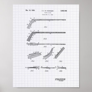 Hockey Stick 1935 Patent Art - Lined Peper Poster