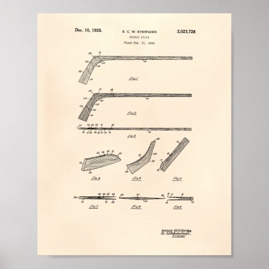 Hockey Stick 1935 Patent Art - Old Peper Poster (Voorkant)