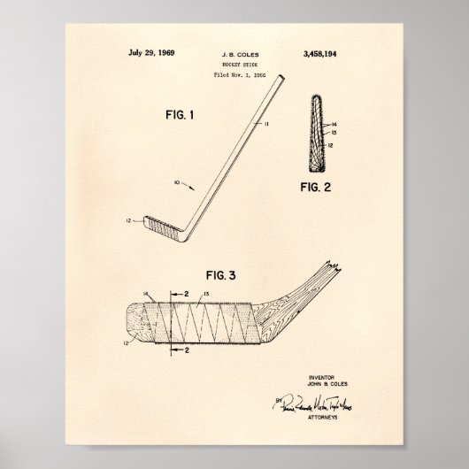 Hockey Stick 1966 Patent Art - Old Peper Poster (Voorkant)