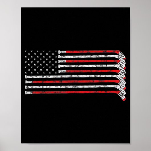 Hockey Stick USA Flag Fed Hockey Player Poster (Voorkant)