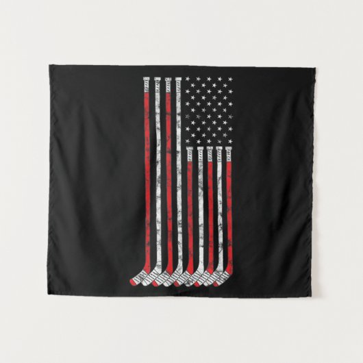 Hockey Stick USA Flag Fed Hockey Player Wandkleed (Voorkant (horizontaal))