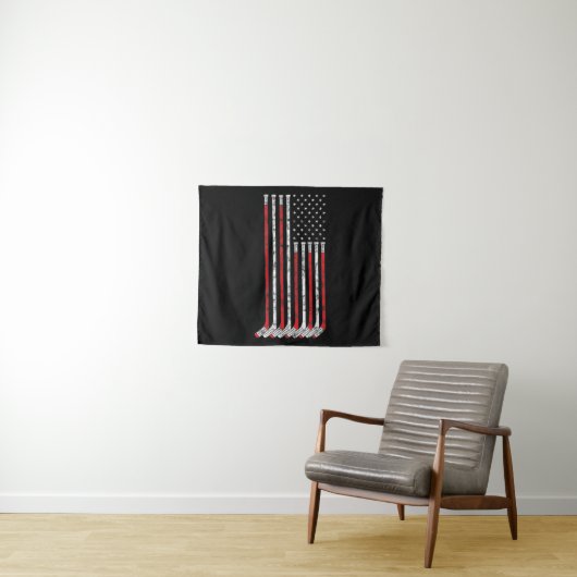 Hockey Stick USA Flag Fed Hockey Player Wandkleed (In Situ (horizontaal))