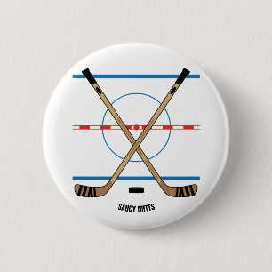 Hockey Sticks en Center Ice Hockey Team Cadeauidee Ronde Button 5,7 Cm