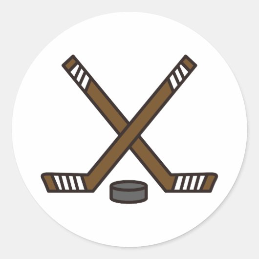 Hockey Sticks en Puck Ronde Sticker (Voorkant)