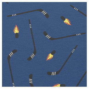 Hockey Sticks Flaming Pucks Sports Navy Blue Stof