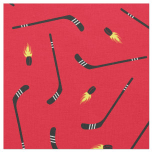 Hockey Sticks Flaming Pucks Sports Red Stof