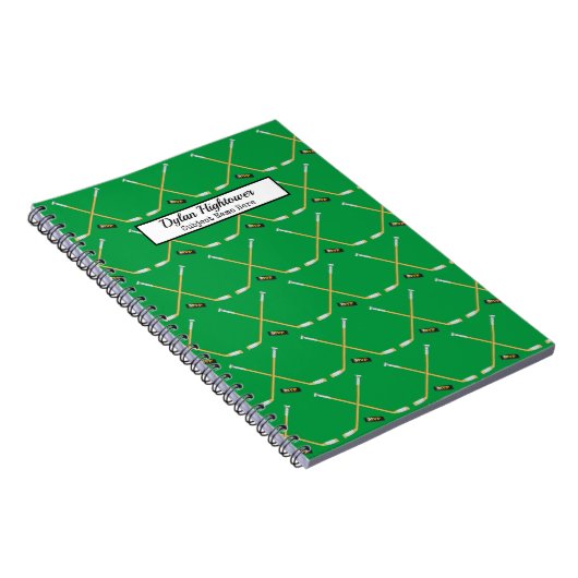 Hockey Sticks | Groene naam MVP Puck Pattern Notitieboek (Rechterzijde)