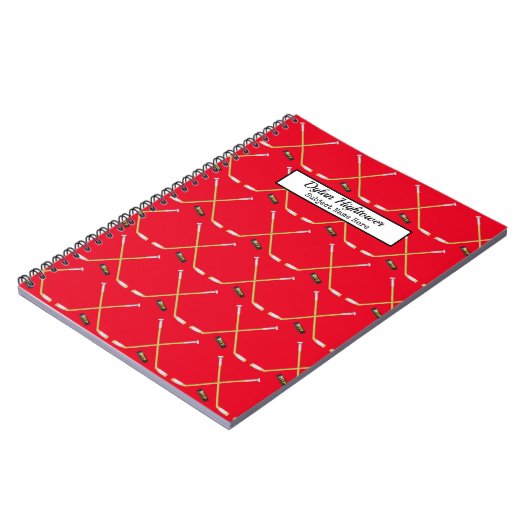 Hockey Sticks |MVP Puck Pattern Red Name | Onderwe Notitieboek (Linkerzijde)