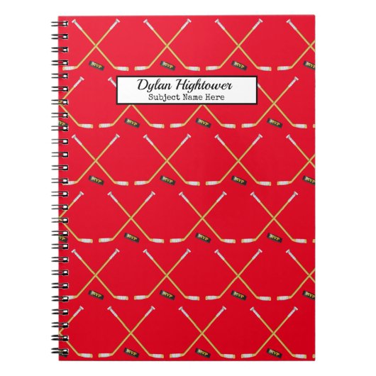 Hockey Sticks |MVP Puck Pattern Red Name | Onderwe Notitieboek (Voorkant)