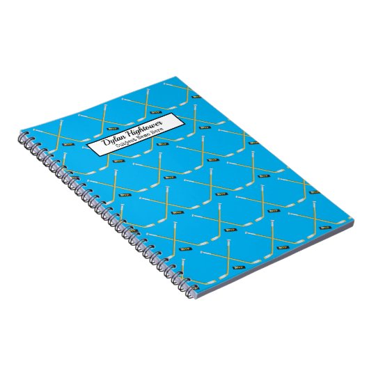 Hockey Sticks |MVP Puck Pattern Sky Blue Name Notitieboek (Rechterzijde)