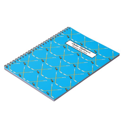 Hockey Sticks |MVP Puck Pattern Sky Blue Name Notitieboek (Linkerzijde)