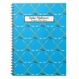Hockey Sticks |MVP Puck Pattern Sky Blue Name Notitieboek