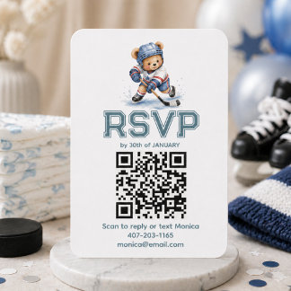 Hockey Teddybeer Babyshower QR Code RSVP  Bijgevoe Informatiekaartje