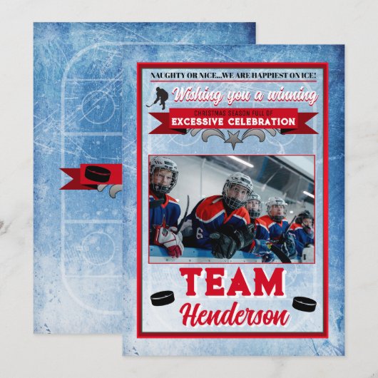 Hockey Thema 1 Foto Kerst Kaart (Voorkant / Achterkant)