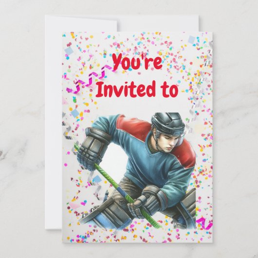 Hockey thema verjaardagsfeestje uitnodiging (Voorkant)
