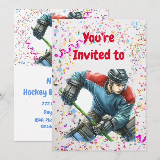 Hockey thema verjaardagsfeestje uitnodiging (Voorkant / Achterkant)